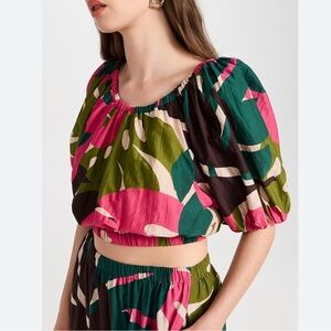 Velvet Britney Printed Cotton Silk Blend Crop Top Puff Sleeves Size XS NWT